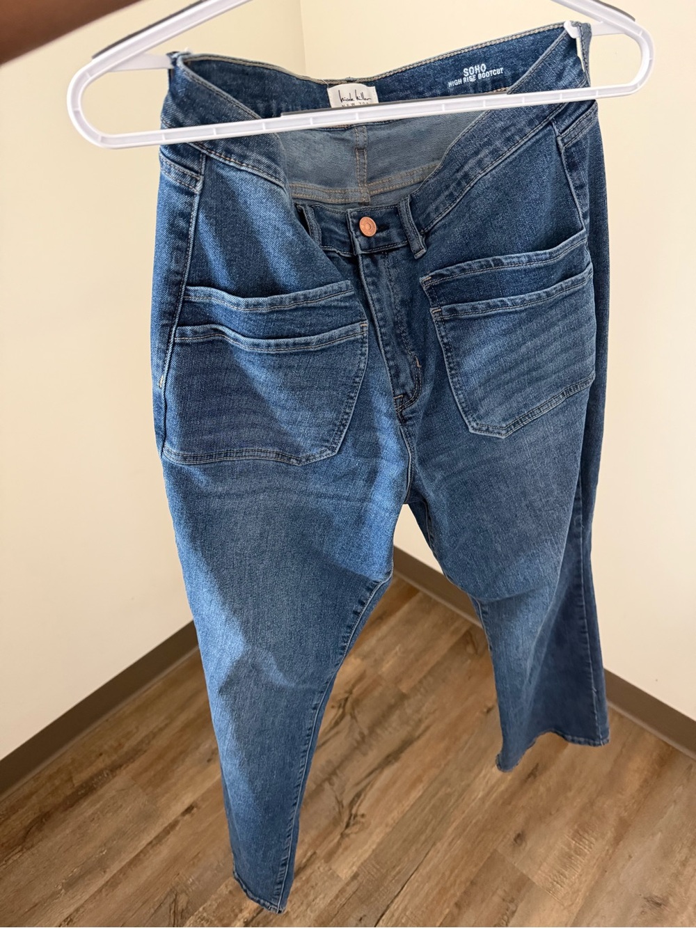 Nicole Miller Dark Blue High-Rise Jeans with Front Patch Pockets